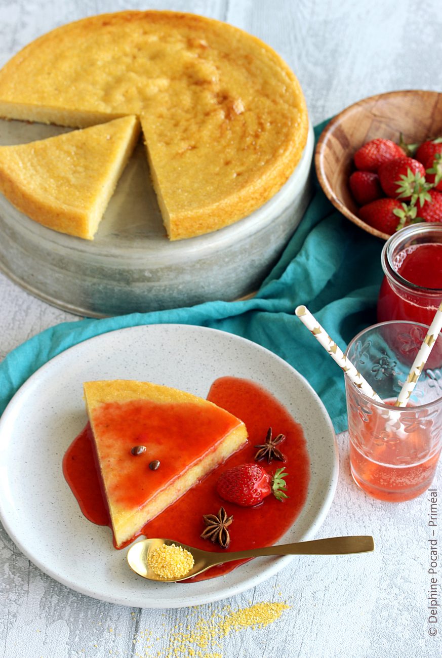 Flan de polenta au coulis de fruits rouges et badiane