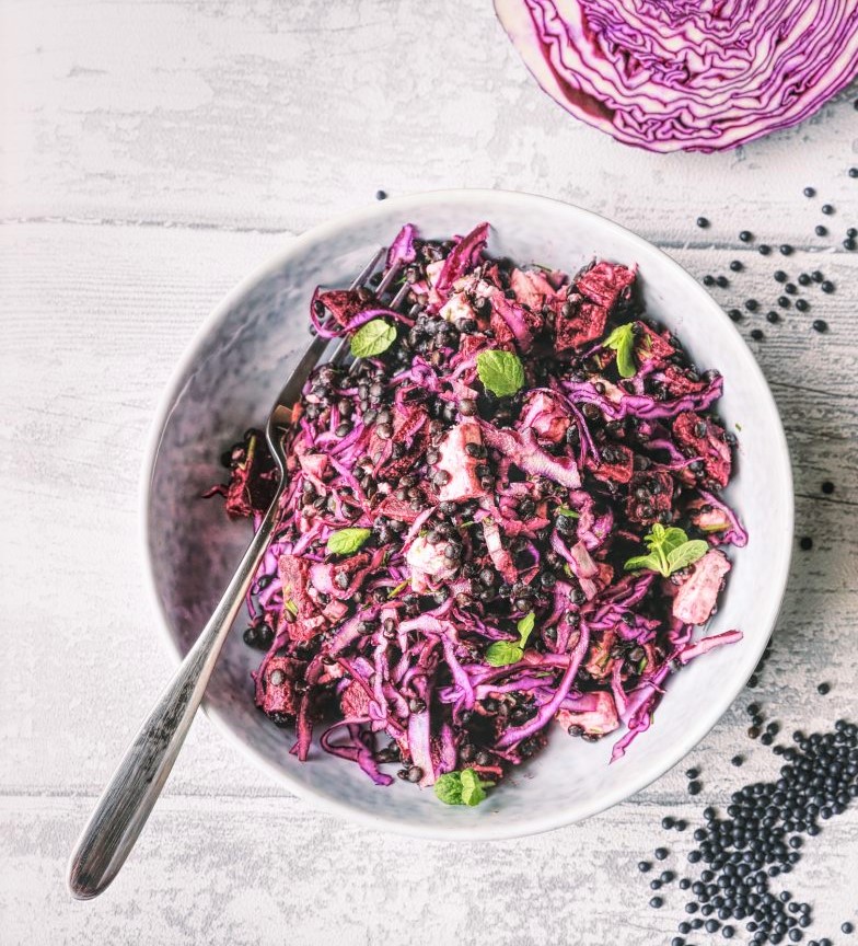 Salade lentilles beluga betteraves et féta